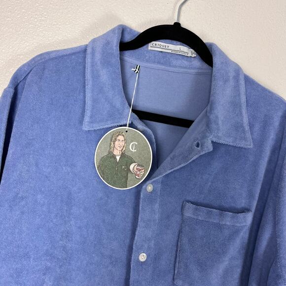 Criquet Terry Cloth Button Up Shirt Light Blue NWT Resort Retro Golf Style - Picture 6 of 8